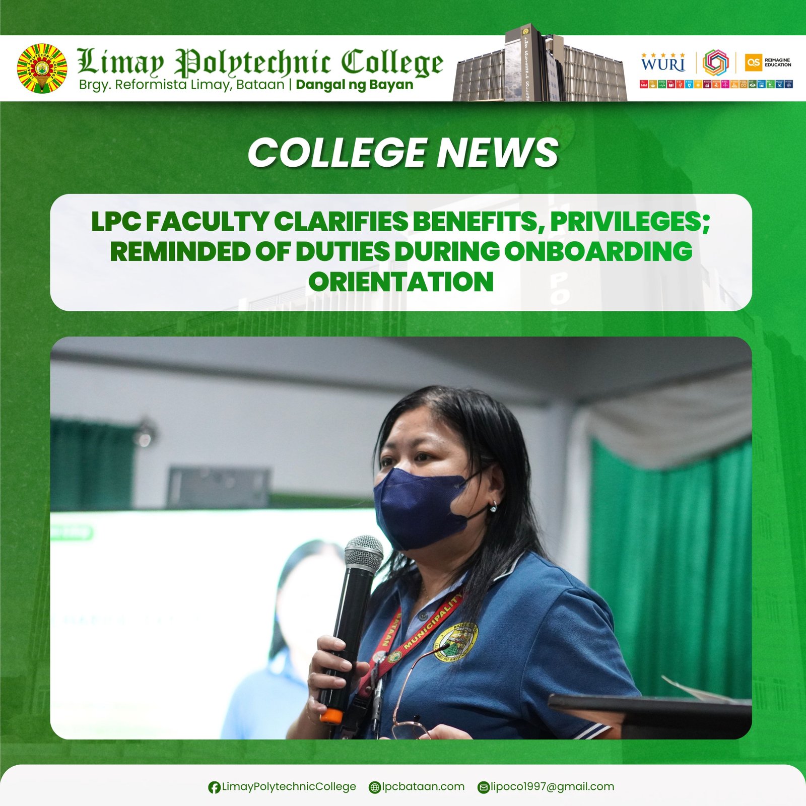 𝗖𝗢𝗟𝗟𝗘𝗚𝗘 𝗡𝗘𝗪𝗦 || LPC Faculty clarifies Benefits, Privileges; reminded of Duties during Onboarding Orientation