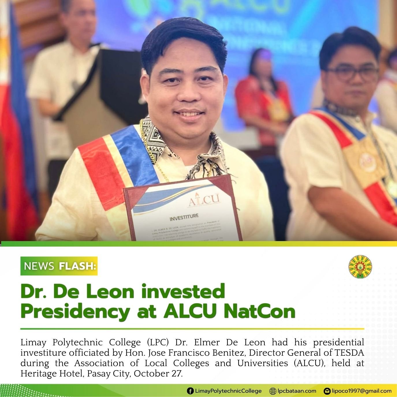 𝗡𝗘𝗪𝗦 𝗙𝗟𝗔𝗦𝗛 | Dr. De Leon invested Presidency at ALCU NatCon
