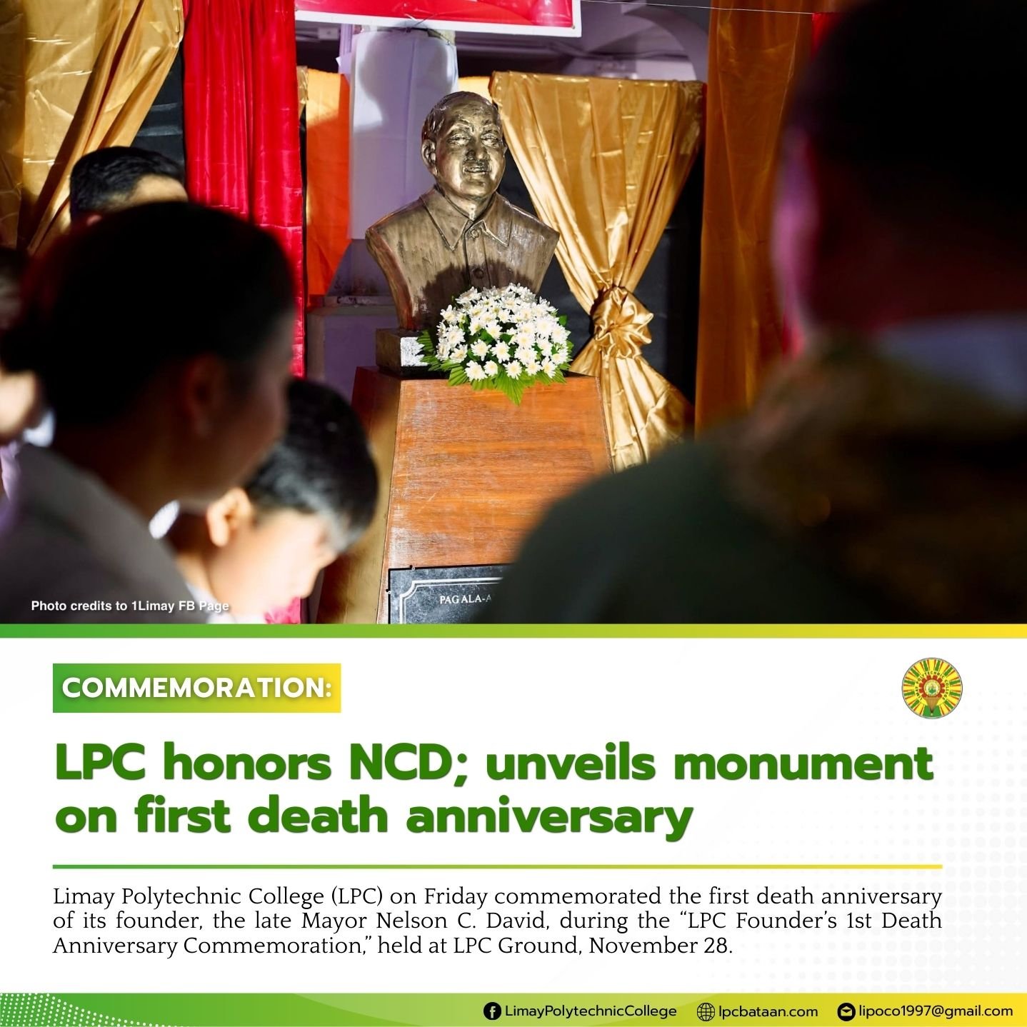 𝗖𝗢𝗠𝗠𝗘𝗠𝗢𝗥𝗔𝗧𝗜𝗢𝗡 | LPC honors NCD, unveils monument on first death anniversary