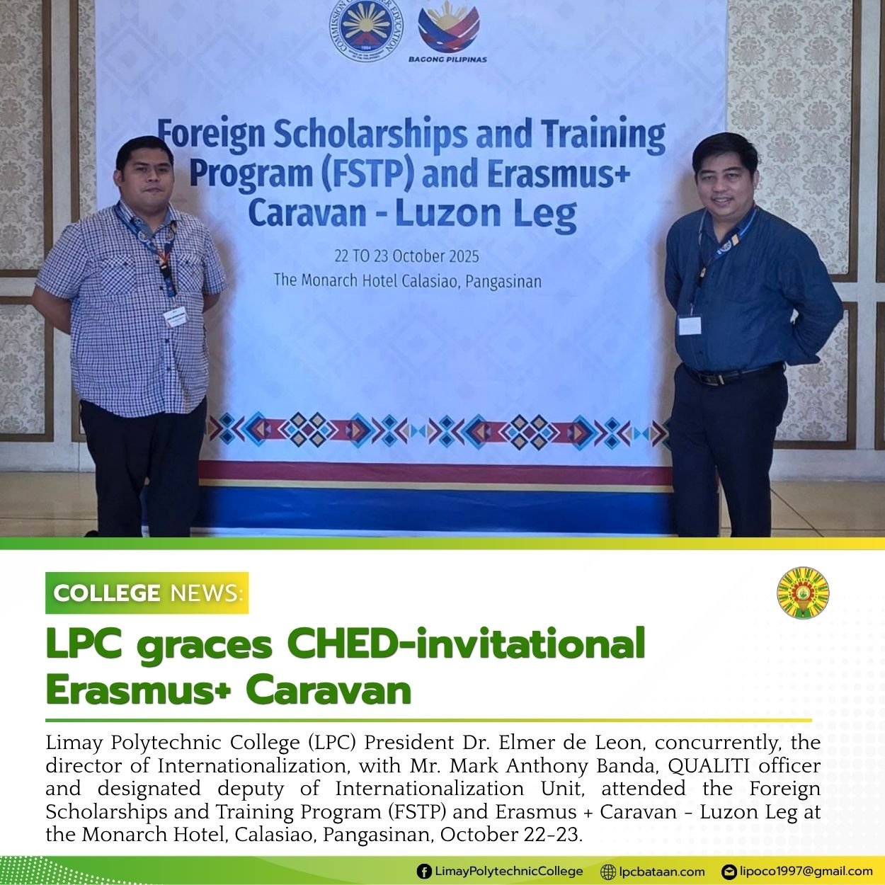 𝗖𝗢𝗟𝗟𝗘𝗚𝗘 𝗡𝗘𝗪𝗦 | LPC graces CHED-invitational Erasmus+ Caravan