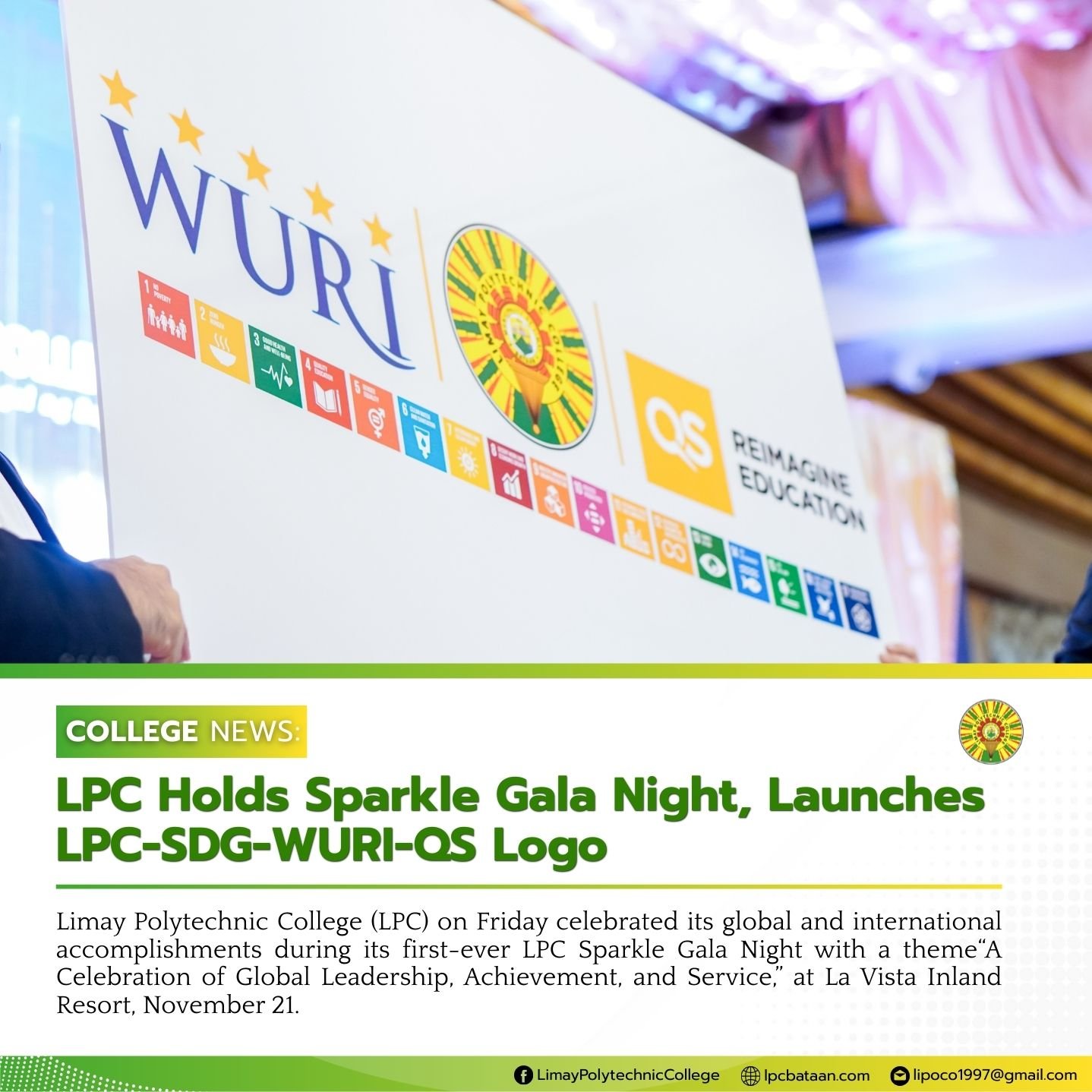 𝗖𝗢𝗟𝗟𝗘𝗚𝗘 𝗡𝗘𝗪𝗦 | LPC holds Sparkle Gala Night; launches LPC-SDG-WR-QS logo