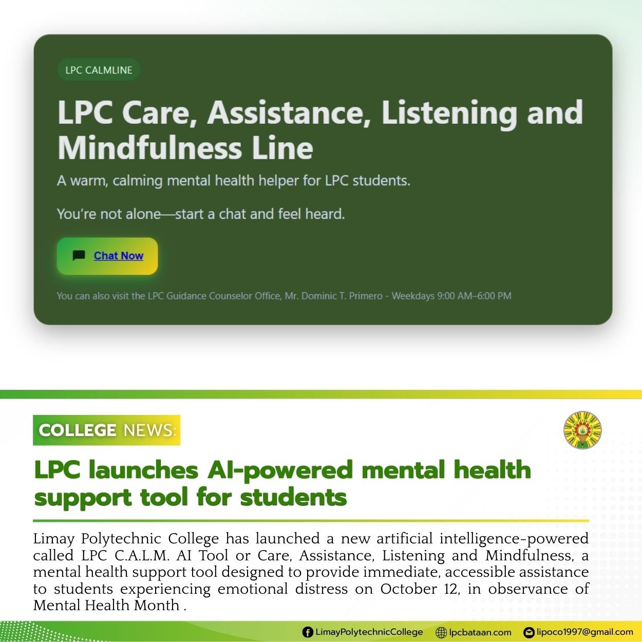 𝗖𝗢𝗟𝗟𝗘𝗚𝗘 𝗡𝗘𝗪𝗦 | LPC launches AI-powered mental health support tool for students