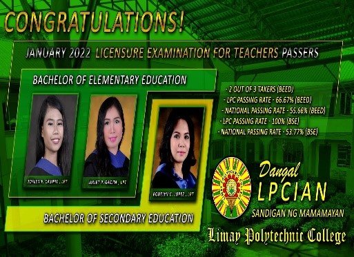 LPC made it in January 2022 LET for BSED and BEED