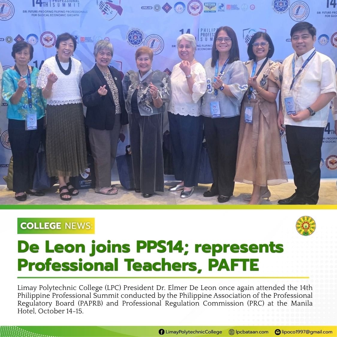 𝗖𝗢𝗟𝗟𝗘𝗚𝗘 𝗡𝗘𝗪𝗦 | De Leon joins PPS14; represents Professional Teachers, PAFTE