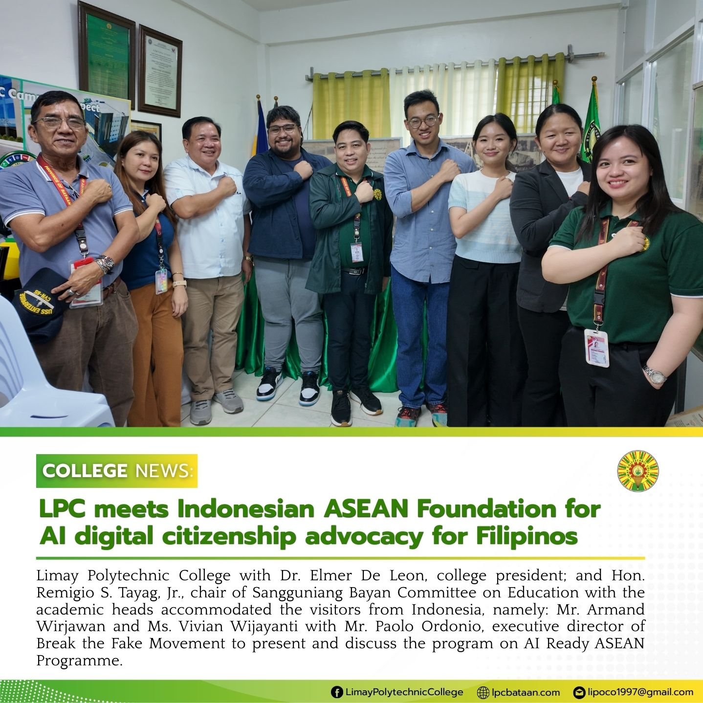 𝗖𝗢𝗟𝗘𝗚𝗘 𝗡𝗘𝗪𝗦 | LPC meets Indonesian ASEAN Foundation for AI digital citizenship advocacy for Filipinos