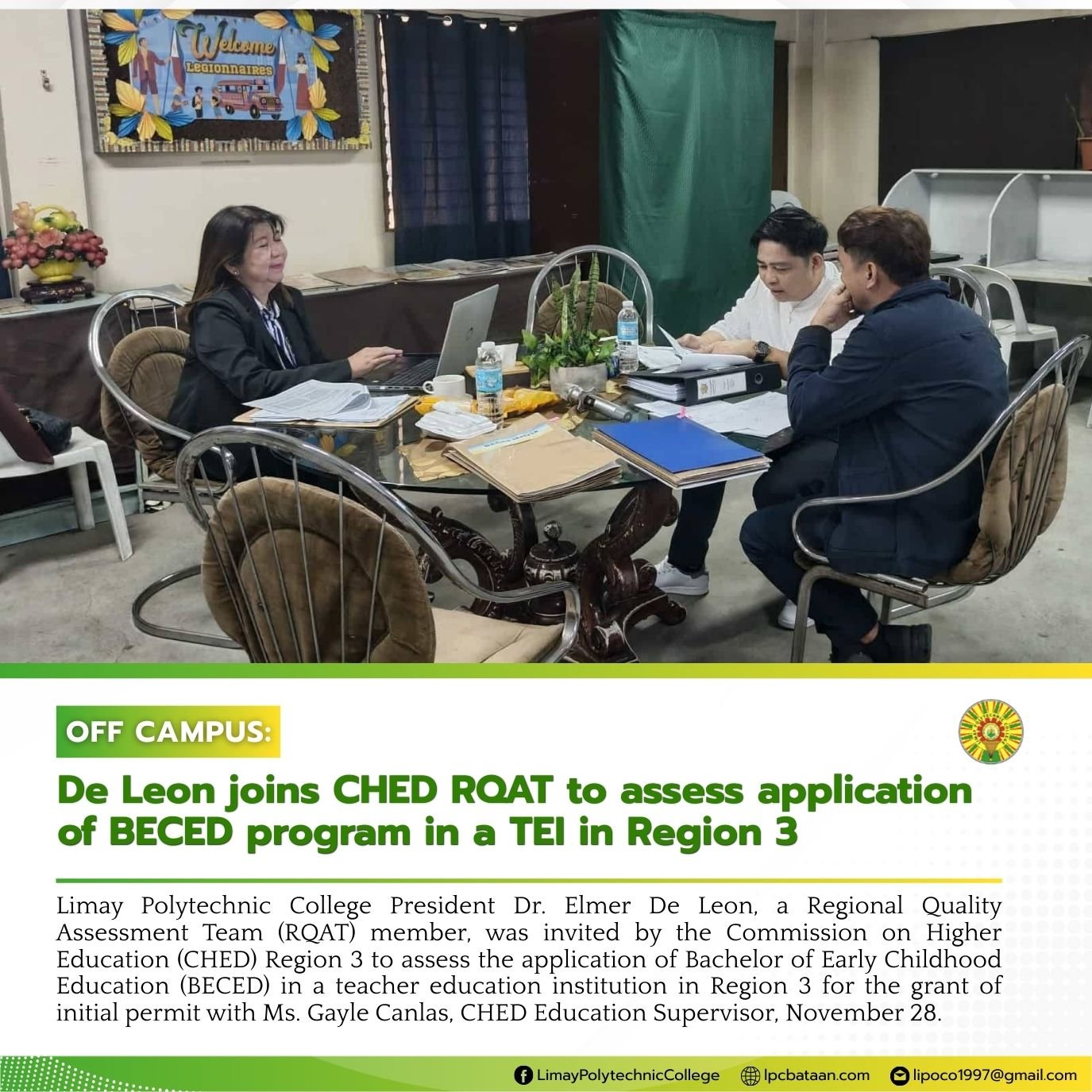 𝗢𝗙𝗙 𝗖𝗔𝗠𝗣𝗨𝗦 | De Leon joins CHED RQAT to assess application of BECED program in a TEI in Region 3