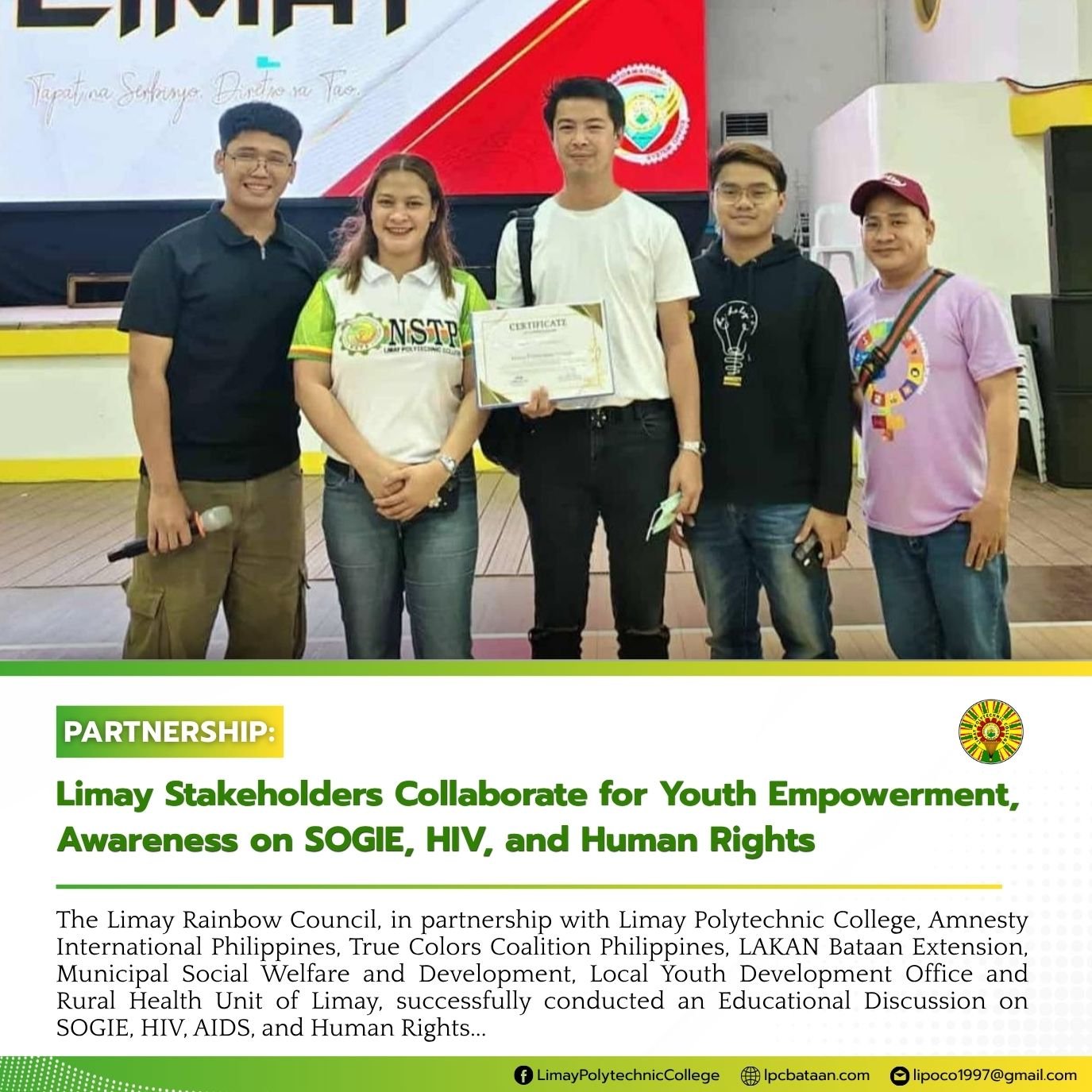 𝗣𝗔𝗥𝗧𝗡𝗘𝗥𝗦𝗛𝗜𝗣 | Limay Stakeholders Collaborate for Youth Empowerment, Awareness on SOGIE, HIV, and Human Rights