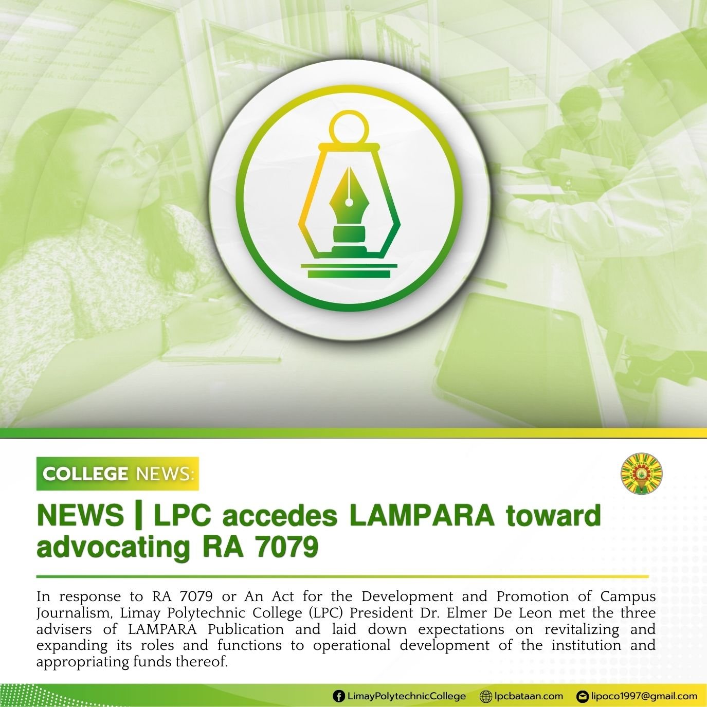 𝗖𝗢𝗟𝗟𝗘𝗚𝗘 𝗡𝗘𝗪𝗦 | LPC accedes LAMPARA toward advocating RA 7079