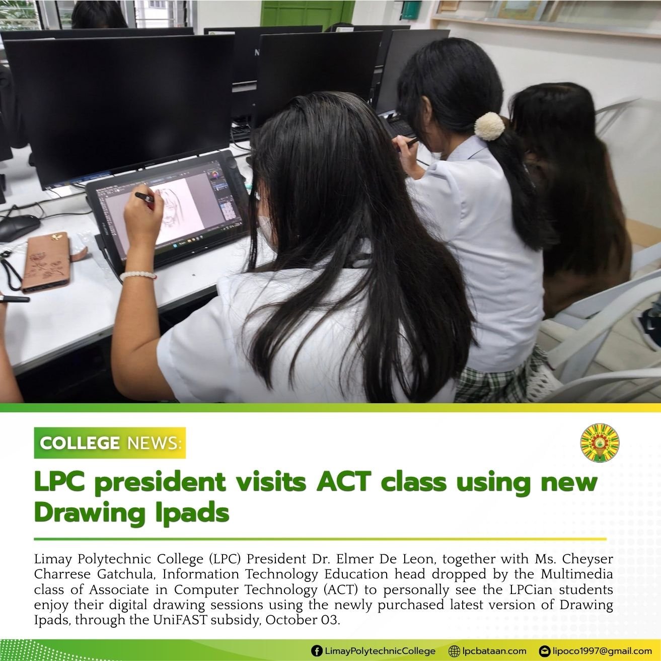 𝗖𝗢𝗟𝗟𝗘𝗚𝗘 𝗡𝗘𝗪𝗦 | LPC president visits ACT class using new Drawing tablet