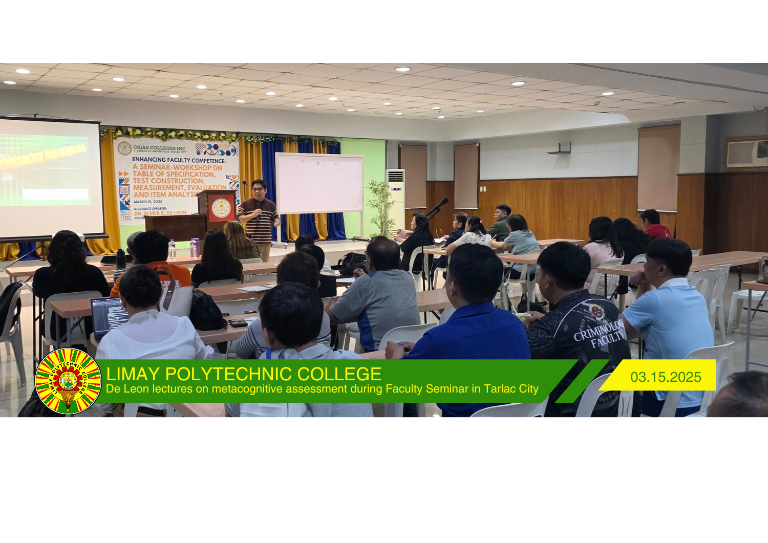 De Leon lectures on metacognitive assessment during Faculty Seminar in Tarlac City.