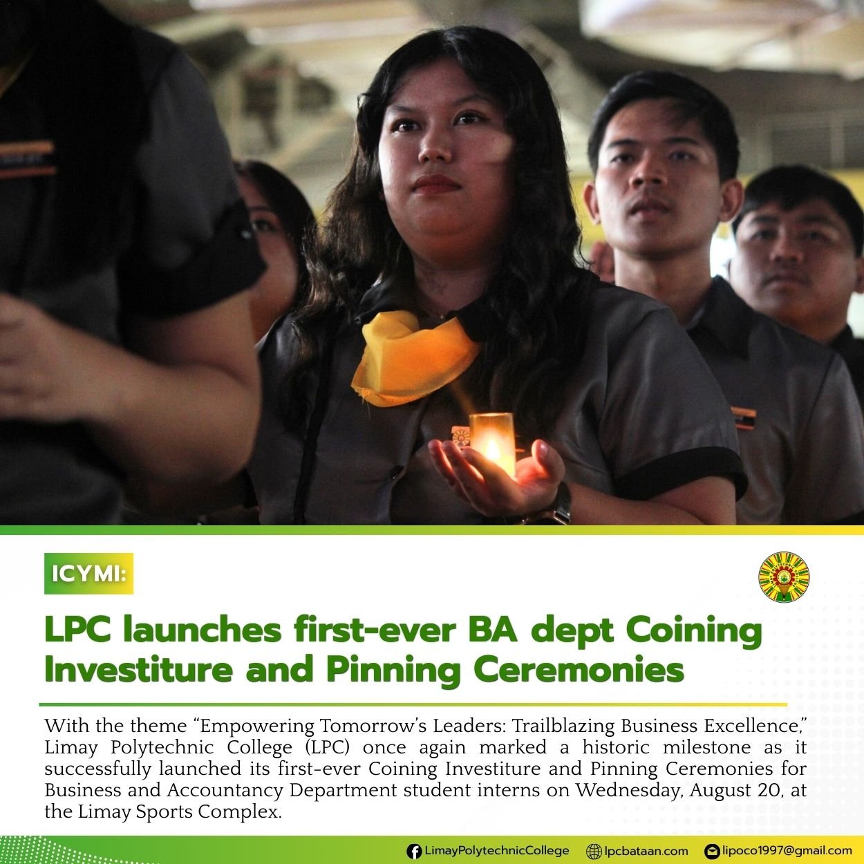 𝗖𝗢𝗟𝗟𝗘𝗚𝗘 𝗡𝗘𝗪𝗦 | | LPC launches first-ever BA dept Coining Investiture and Pinning Ceremonies