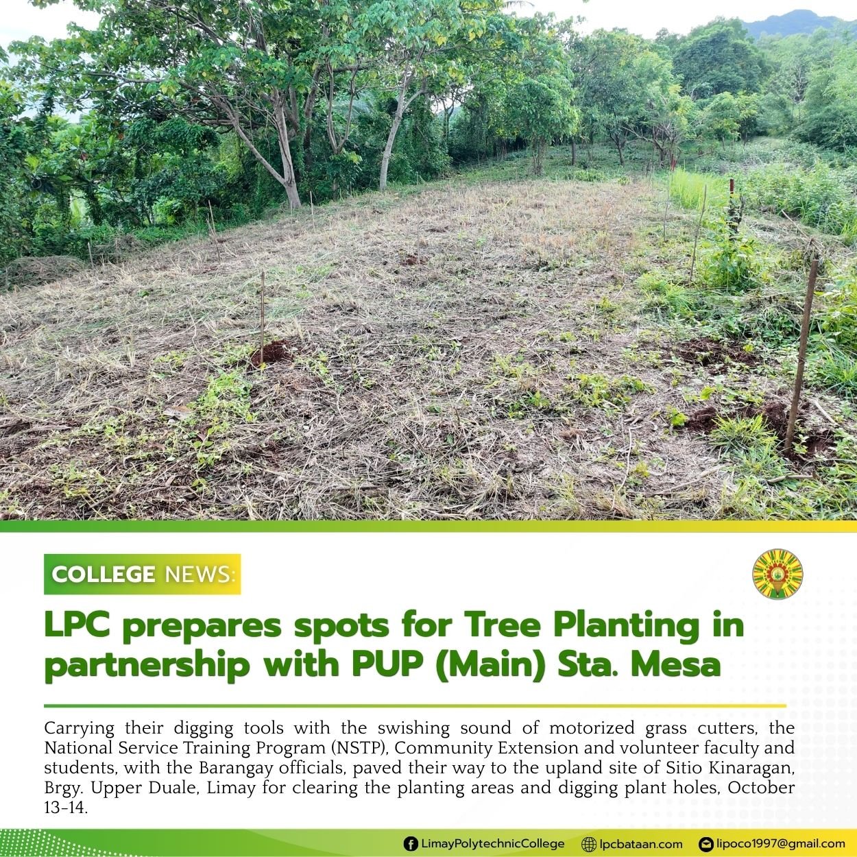 𝗖𝗢𝗟𝗟𝗘𝗚𝗘 𝗡𝗘𝗪𝗦 | LPC prepares spots for Tree Planting in partnership with PUP (Main) Sta. Mesa