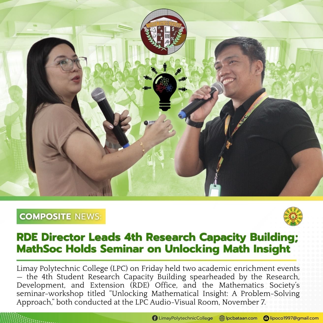 𝗖𝗢𝗠𝗣𝗢𝗦𝗜𝗧𝗘 𝗡𝗘𝗪𝗦 | RDE Director Leads 4th Student Research Capacity Building; MathSoc Holds Seminar on Unlocking Mathematical Insight