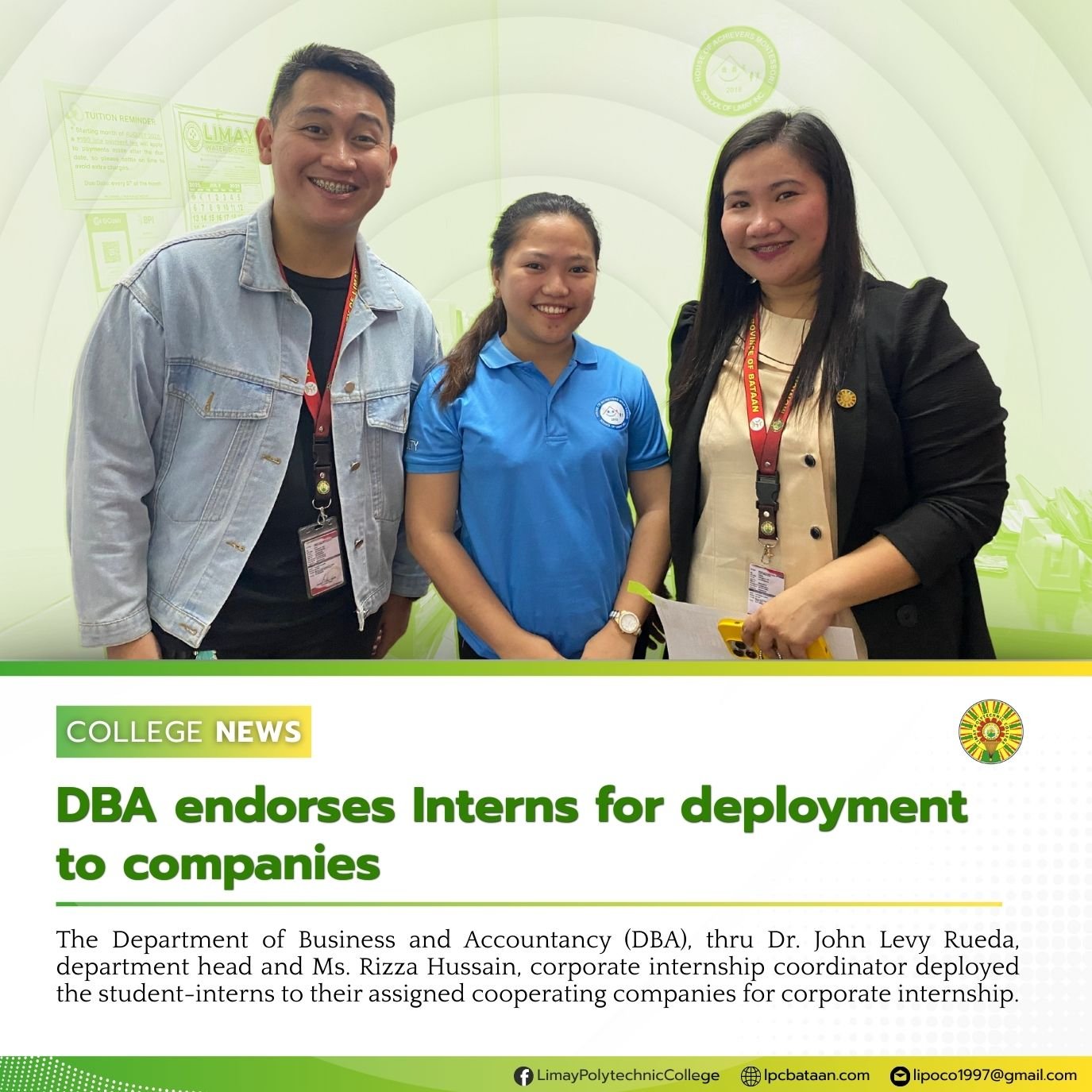 𝗖𝗢𝗟𝗟𝗘𝗚𝗘 𝗡𝗘𝗪𝗦 | DBA endorses Interns for deployment to companies